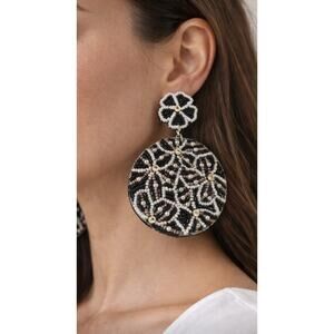 Kay Lee Black White Floral Round Earrings New